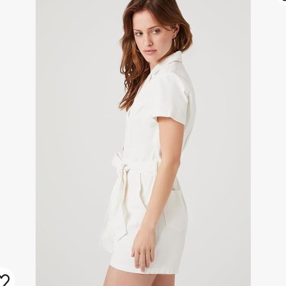 White denim shorts jumpsuit romper - Picture 2 of 6